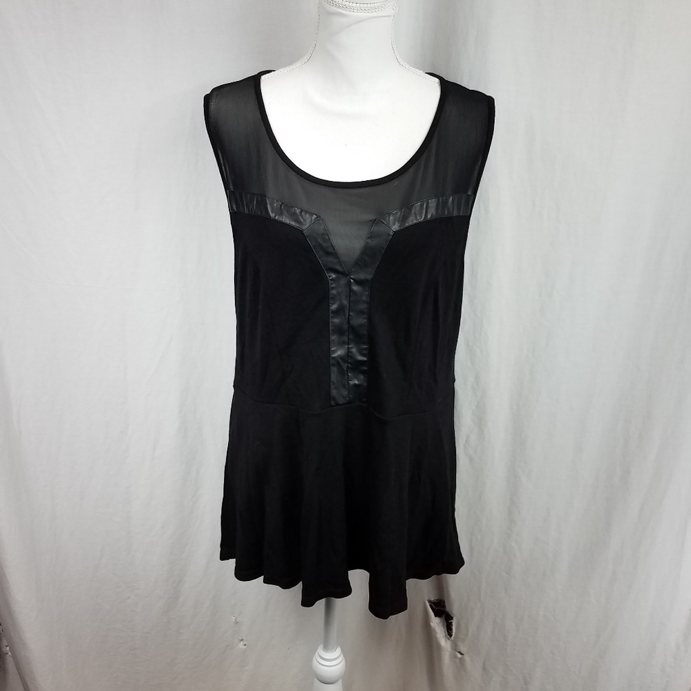 Torrid Black Mesh + Leather Detailed Babydoll Top